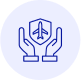 Icon of hands holding an airplane symbol.